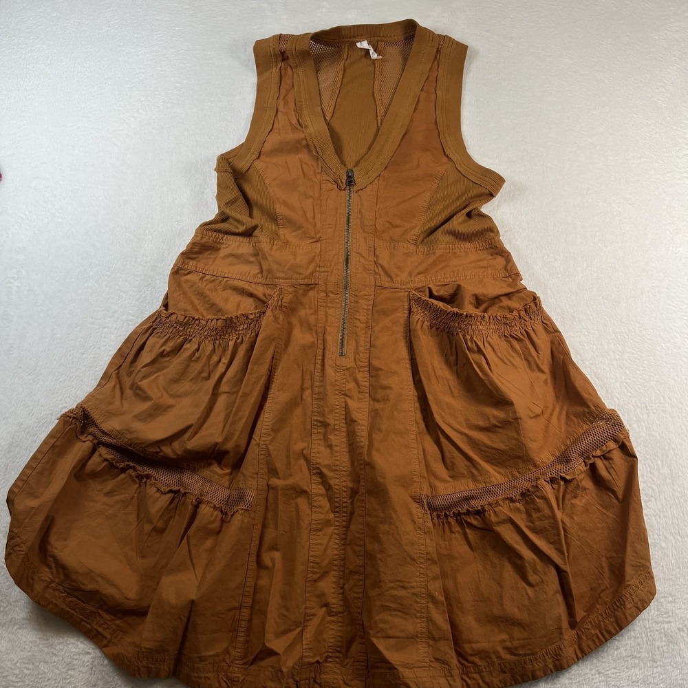 Daily Practice Dress Womens Small Brown V Neck Zip Front Tank Pockets Fit Flare
